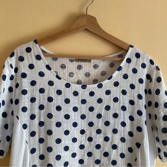 Beyond Capri Midi Dress Woman One Size White Blue Polka Dot 100% Cotton Artsy - Picture 5 of 12